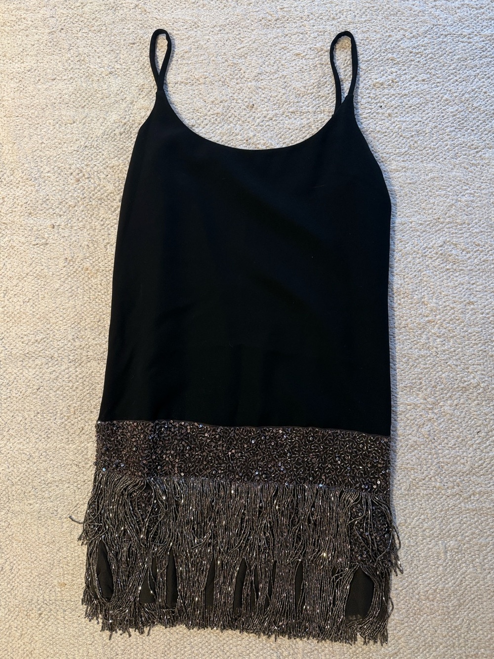 Bailey/44 Black Fringe Hem Slip Dress